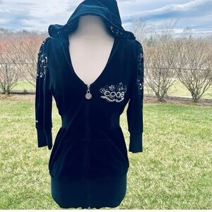 Coogi Velour Embroidered Hoodie Zip Front